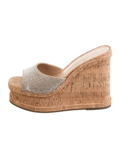 Pre-owned Schutz Crystal Embellishments Slides In Neutrals