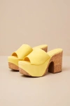 Schutz Dalle Wave Yellow Suede Leather Platform Slide Sandals In Yellow
