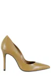Schutz Pointed-toe Leather Pump With Leather-covered Heel In Brown