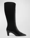 Schutz Dellia Leather Kitten Knee Boots In Black