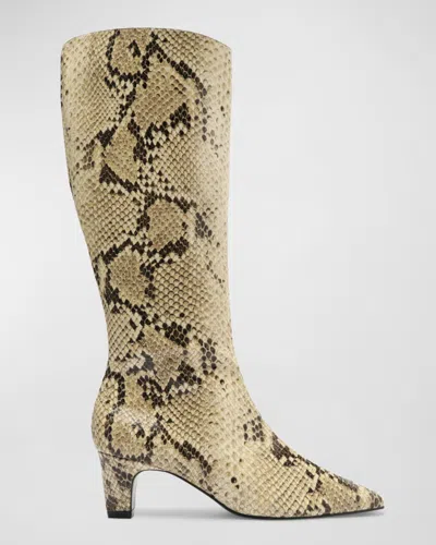 Schutz Dellia Snake-embossed Kitten Ankle Boots In Animal Print