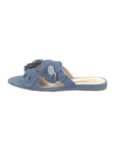 Pre-owned Schutz Denim Floral Print Slides In Blue