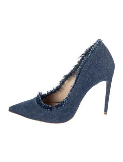 Pre-owned Schutz Denim Raw-edge Trim Pumps In Blue