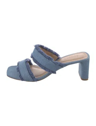 Pre-owned Schutz Denim Raw-edge Trim Sandals In Blue