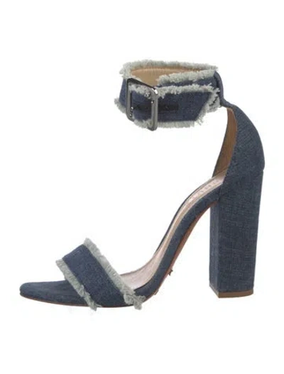 Pre-owned Schutz Denim Raw-edge Trim Sandals In Blue
