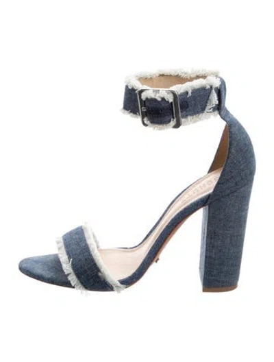 Pre-owned Schutz Denim Raw-edge Trim Sandals In Blue