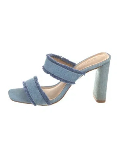 Pre-owned Schutz Denim Raw-edge Trim Slides In Blue
