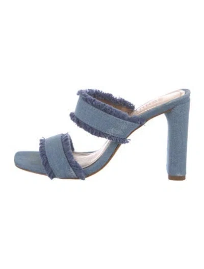 Pre-owned Schutz Denim Raw-edge Trim Slides In Blue