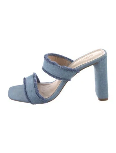 Pre-owned Schutz Denim Raw-edge Trim Slides In Blue