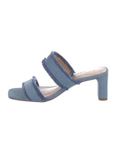 Pre-owned Schutz Denim Raw-edge Trim Slides In Blue
