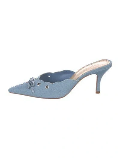 Pre-owned Schutz Denim Scalloped Accent Mules In Blue