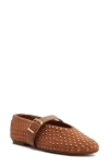 Schutz Eiza Shine Studded Suede Buckle Flats In Brown