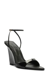 Schutz Elodie Ankle Strap Pointed Toe Wedge Sandal In Black