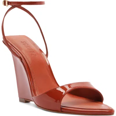 Schutz Elodie Ankle Strap Wedge Sandal In Burgundy
