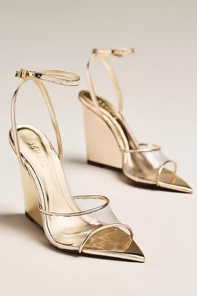 Schutz Elodie Pointed-toe Wedge Sandals In Gold