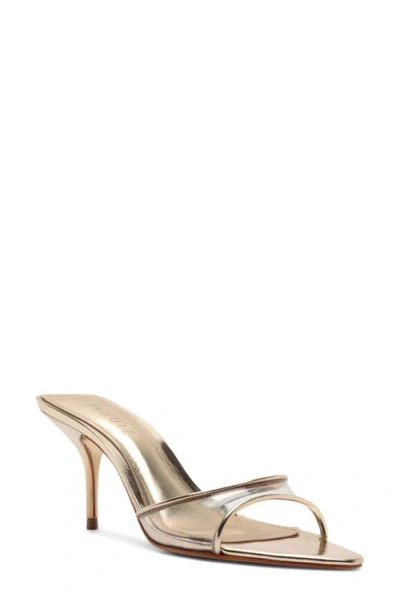 Schutz 75mm Elodie Vinyl Metallic Leather Mules In Silver