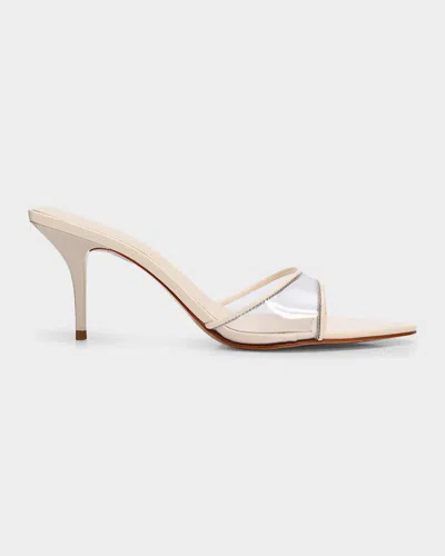 Schutz 75mm Elodie Vinyl Metallic Leather Mules In Silver
