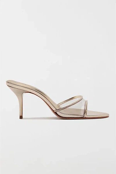 Schutz 75mm Elodie Vinyl Metallic Leather Mules In Silver
