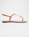 Schutz Elsha Leather T-strap Flat Sandals In Cuoio Brown