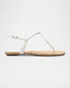 Schutz Elsha Leather T-strap Flat Sandals In White Cork