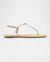 Schutz Elsha Metallic T-strap Flat Sandals In Platina