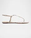 Schutz Elsha Snake Embossed T-strap Flat Sandals In Beige Latte