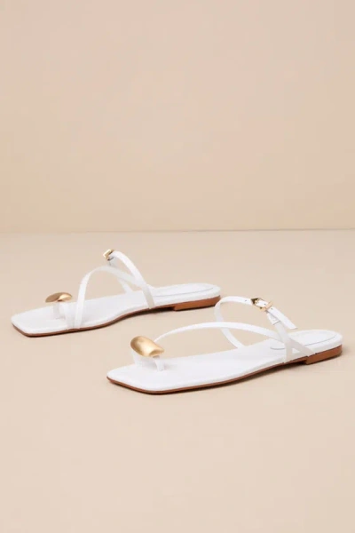 Schutz Elysa White Leather Strappy Slide Flat Sandals