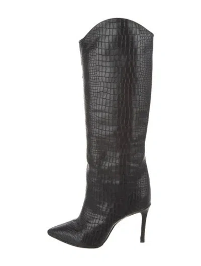 Pre-owned Schutz Embossed Leather Animal Print Boots In Black