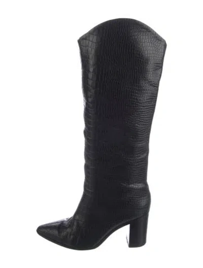 Pre-owned Schutz Embossed Leather Animal Print Boots In Black