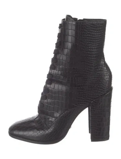 Pre-owned Schutz Embossed Leather Animal Print Boots In Black