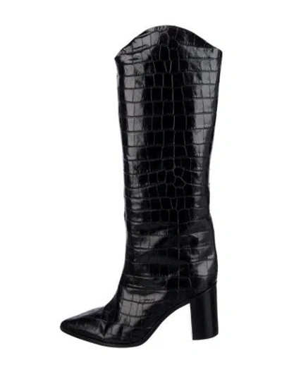 Pre-owned Schutz Embossed Leather Animal Print Boots In Black
