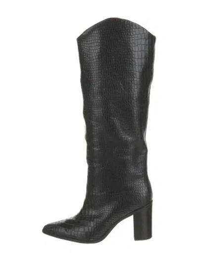 Pre-owned Schutz Embossed Leather Animal Print Boots In Black