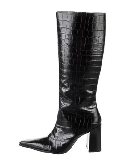 Pre-owned Schutz Embossed Leather Animal Print Boots In Black