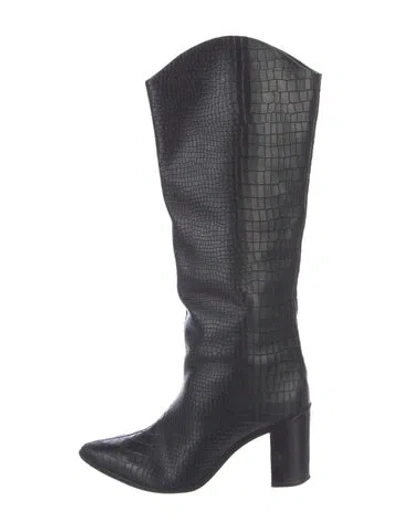 Pre-owned Schutz Embossed Leather Animal Print Boots In Black