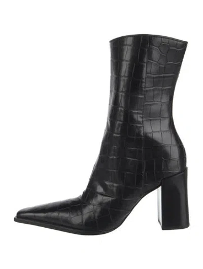Pre-owned Schutz Embossed Leather Animal Print Boots In Black