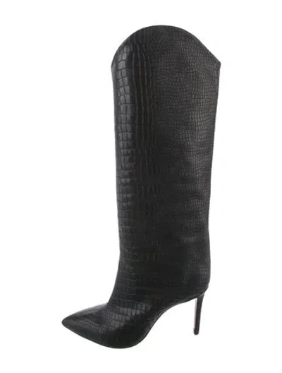 Pre-owned Schutz Embossed Leather Animal Print Boots In Black