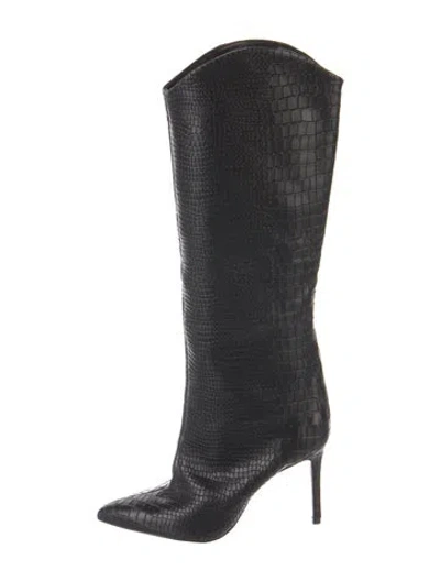 Pre-owned Schutz Embossed Leather Animal Print Boots In Black
