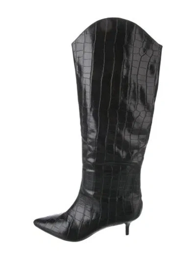 Pre-owned Schutz Embossed Leather Animal Print Boots In Black