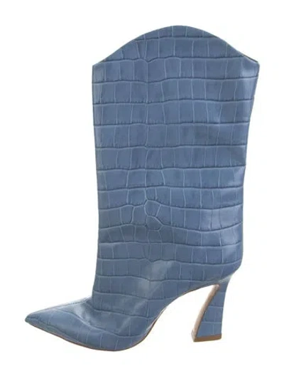 Pre-owned Schutz Embossed Leather Animal Print Boots In Blue