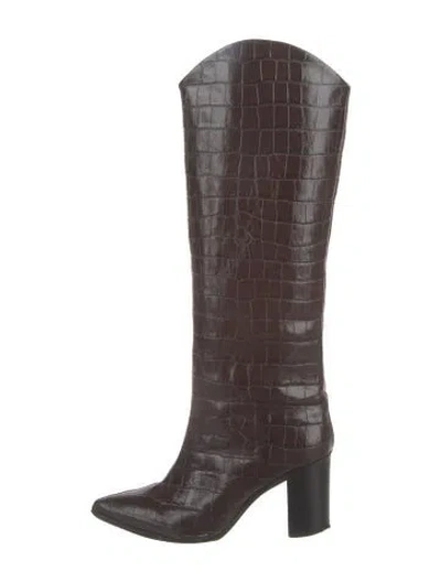 Pre-owned Schutz Embossed Leather Animal Print Boots In Brown