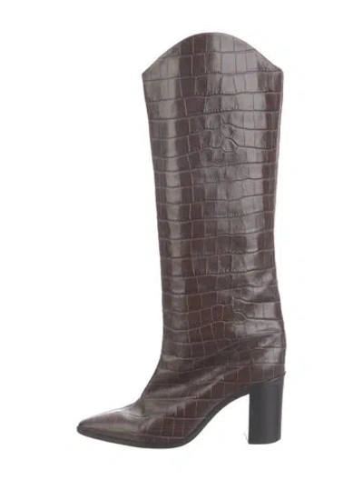 Pre-owned Schutz Embossed Leather Animal Print Boots In Brown
