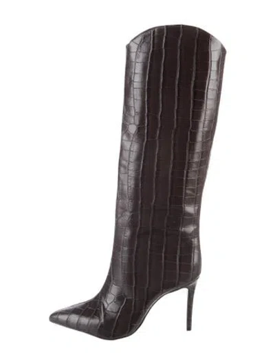 Pre-owned Schutz Embossed Leather Animal Print Boots In Brown