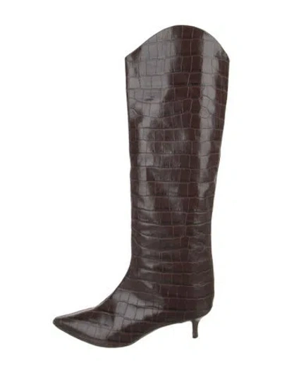 Pre-owned Schutz Embossed Leather Animal Print Boots In Brown