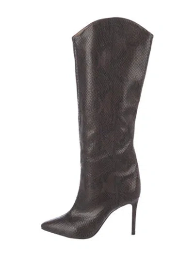 Pre-owned Schutz Embossed Leather Animal Print Boots In Brown