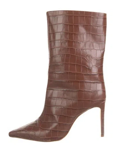 Pre-owned Schutz Embossed Leather Animal Print Boots In Brown