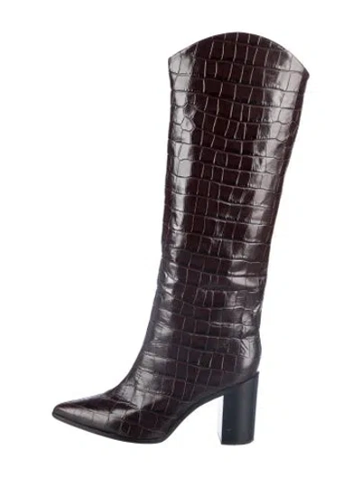 Pre-owned Schutz Embossed Leather Animal Print Boots In Brown/burgundy