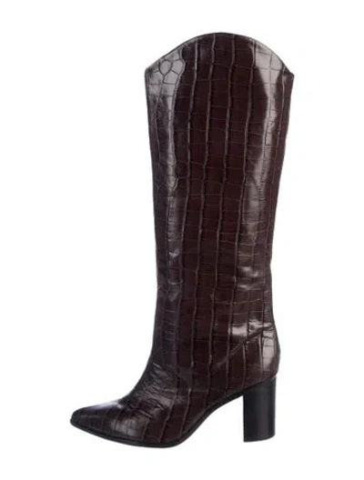Pre-owned Schutz Embossed Leather Animal Print Boots In Brown/burgundy