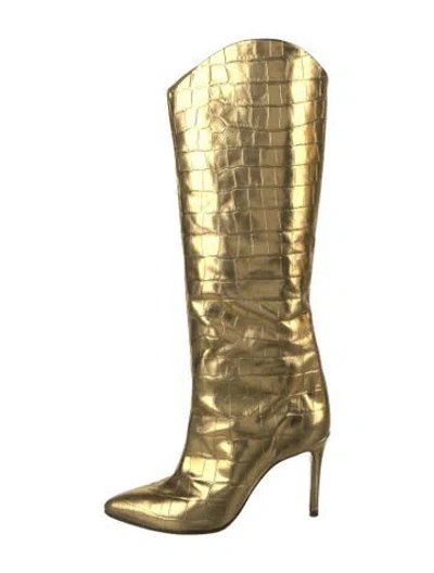 Pre-owned Schutz Embossed Leather Animal Print Boots In Gold/metallic