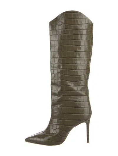 Pre-owned Schutz Embossed Leather Animal Print Boots In Green