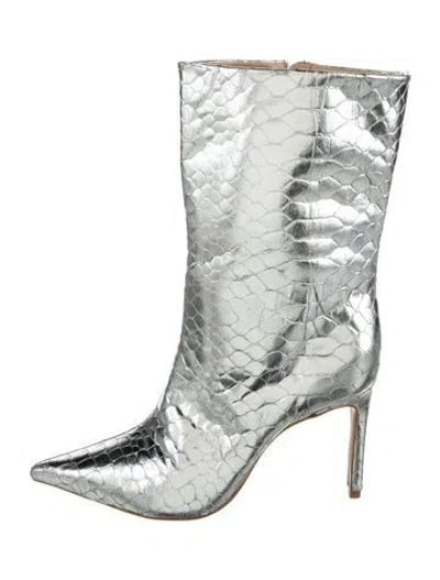 Pre-owned Schutz Embossed Leather Animal Print Boots In Metallic/silver